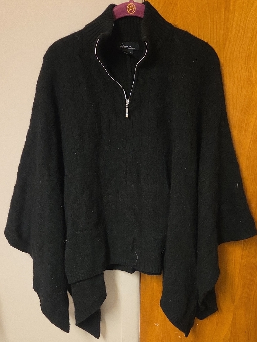 Evelyn Cashmere Black Zip-Front Cashmere Poncho
